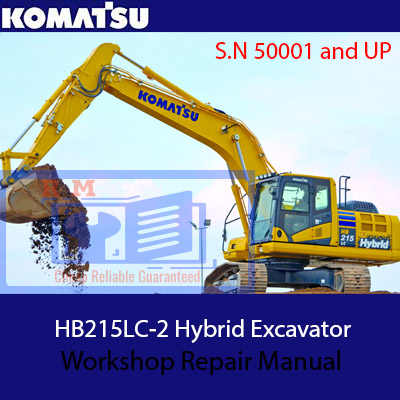 Komatsu HB215LC-2 Hybrid Excavator Workshop Repair Manual, displaying the excavator with diagrams and repair instructions