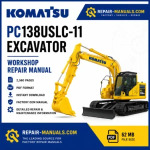 Komatsu PC138USLC-11 Excavator Workshop Repair Manual cover featuring the model and technical illustrations