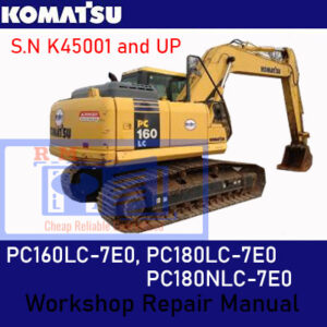 Detailed repair manual for Komatsu PC160LC-7E0, PC180LC-7E0, and PC180NLC-7E0 excavators for maintenance and repairs