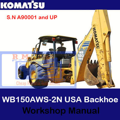 Komatsu WB150AWS-2N USA Backhoe Loader workshop manual cover featuring the model and technical details