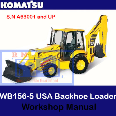 Workshop manual for the Komatsu WB156-5 USA Backhoe Loader, displaying the model name and essential information