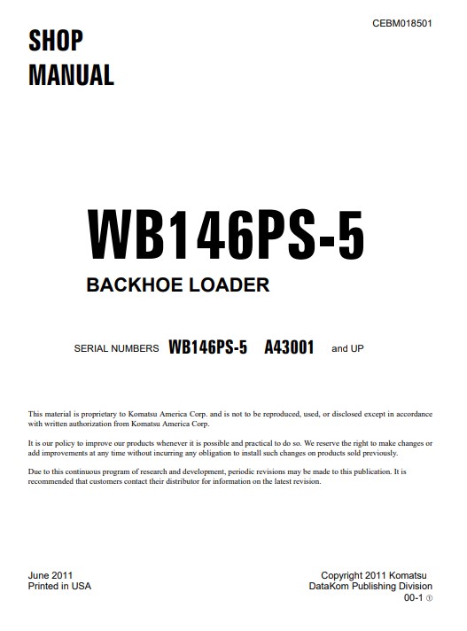 Komatsu WB146PS-5 USA Backhoe Loader Workshop Manual - Image 2
