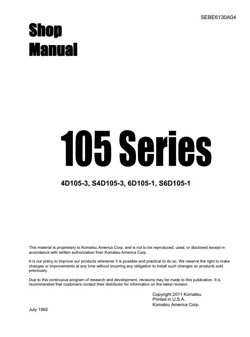 Komatsu 105 Engine Series Workshop Manual - Image 2