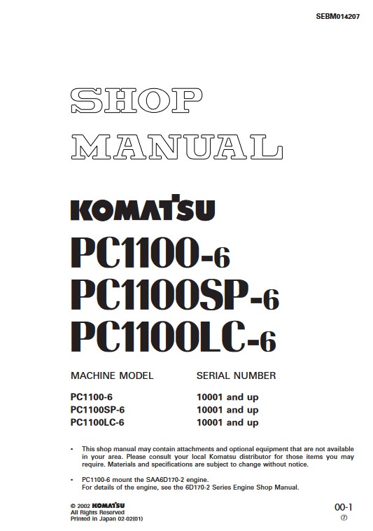 Komatsu PC1100-6, Komatsu PC1100SP-6, Komatsu PC1100LC-6 Workshop Repair Manual - Image 2