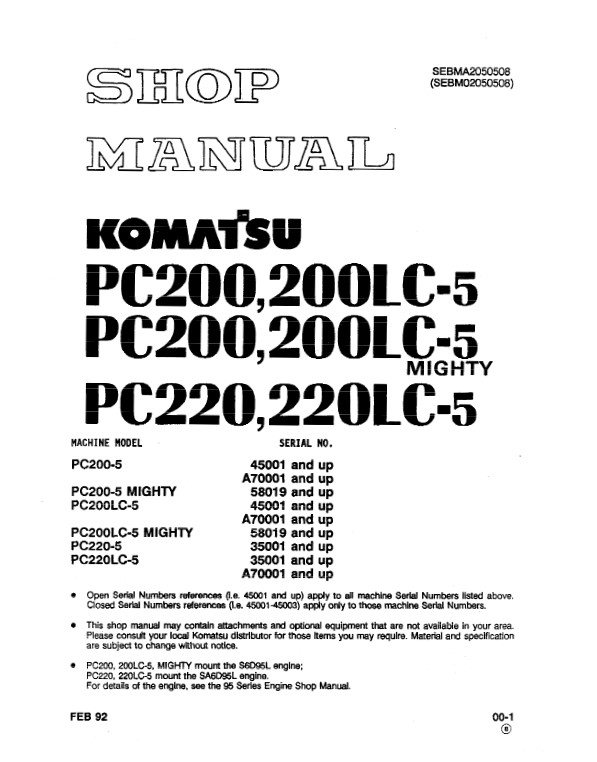 Komatsu PC200-5, Komatsu PC200LC-5, Komatsu PC220-5, Komatsu PC220LC-5 Workshop Repair Manual - Image 2