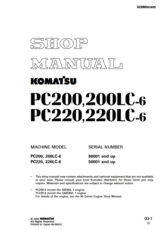 Komatsu PC200-6, Komatsu PC200LC-6, Komatsu PC220-6, Komatsu PC220LC-6 Workshop Repair Manual - Image 2