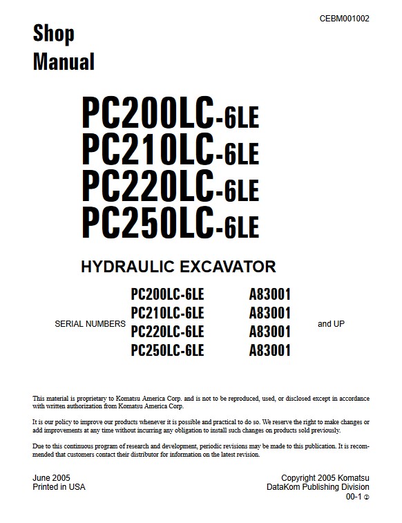 Komatsu PC200LC-6LE, Komatsu PC210LC-6LE, Komatsu PC220LC-6LE, Komatsu PC250LC-6LE Workshop Repair Manual - Image 2