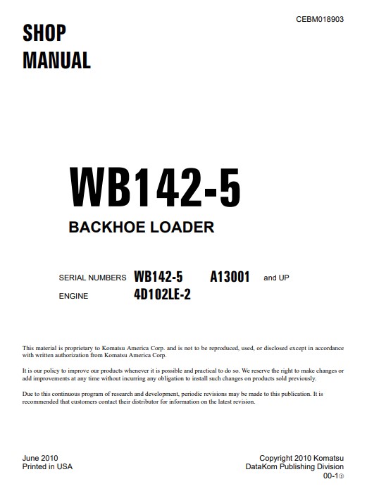 Komatsu WB142-5 USA Backhoe Loader Workshop Manual - Image 2