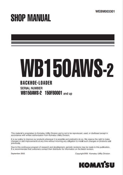 Komatsu WB150AWS-2 Italy Backhoe Loader Workshop Manual - Image 2