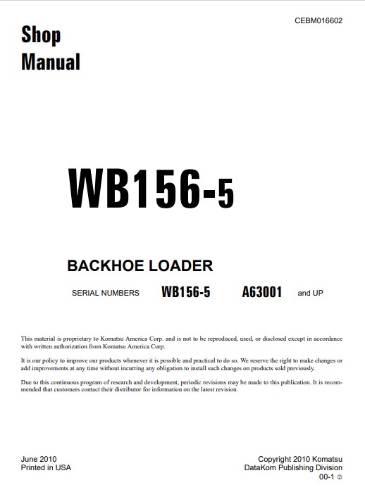 Komatsu WB156-5 USA Backhoe Loader Workshop Manual - Image 2