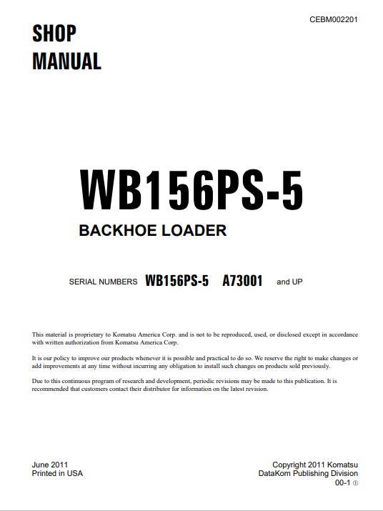 Komatsu WB156PS-5 USA Backhoe Loader Workshop Manual - Image 2
