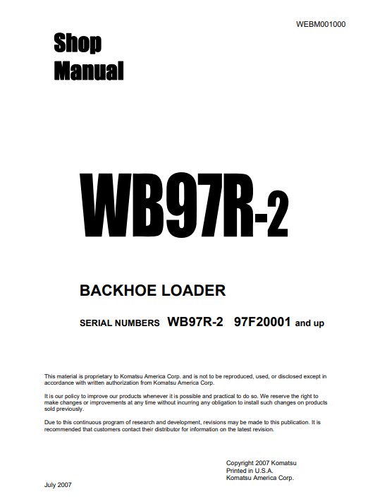 Komatsu WB97R-2 Backhoe Loader Workshop Manual - Image 2