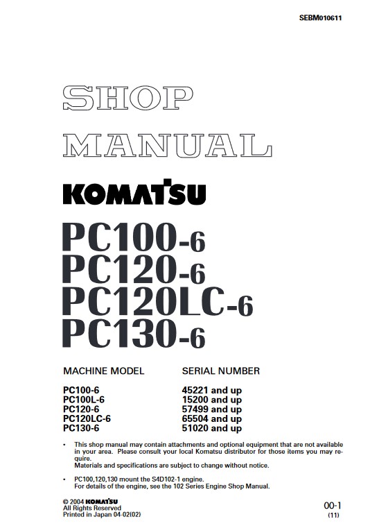 Komatsu PC100-6, Komatsu PC100L-6, Komatsu PC120LC-6, Komatsu PC130-6 Workshop Repair Manual - Image 2