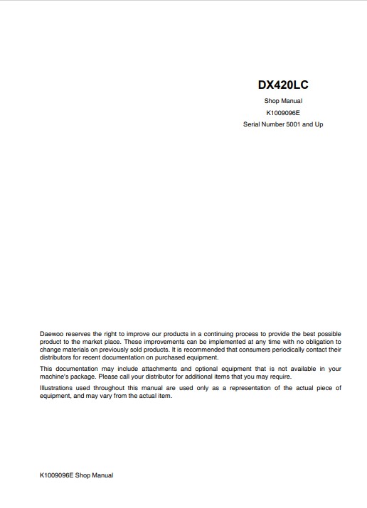 Doosan DX420LC Excavator Workshop Manual & Diagrams - Image 2