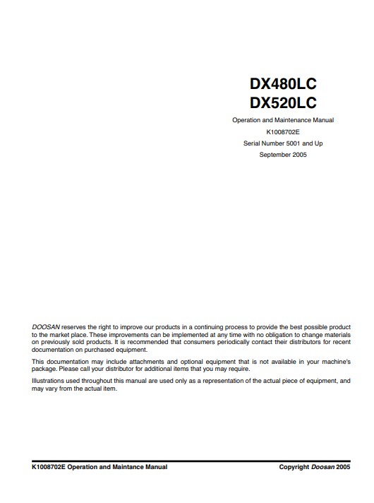 Doosan DX480LC, Doosan DX520LC Operation and Maintenance Manual - Image 2