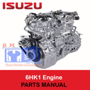 Isuzu 6HK1 engine parts catalog cover featuring detailed illustrations and part descriptions for maintenance and repair