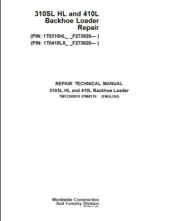 John Deere 310SL HL and John Deere 410L Backhoe Loader Repair Technical Manual - Image 2