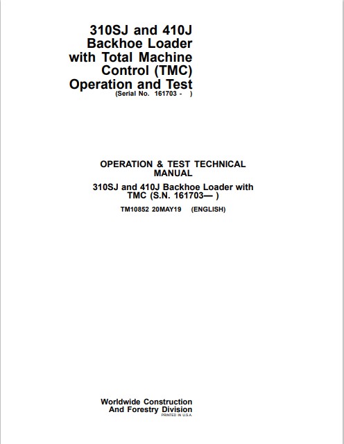 John Deere 310SJ and John Deere 410J Backhoe Loader Operation and Test Manual - Image 2