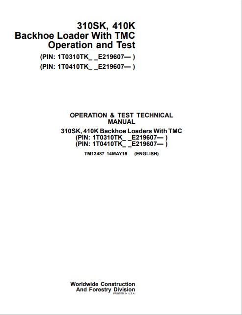 John Deere 310SK, John Deere 410K Backhoe Loader With Operation and Test Manual - Image 2