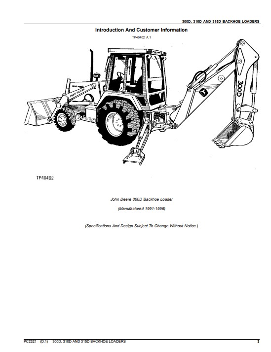 John Deere 300B , John Deere 310D, John Deere 315D Backhoe Loaders Parts Manual - Image 3