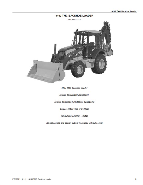 John Deere 410J TMC Backhoe Loader Parts Catalog - Image 3