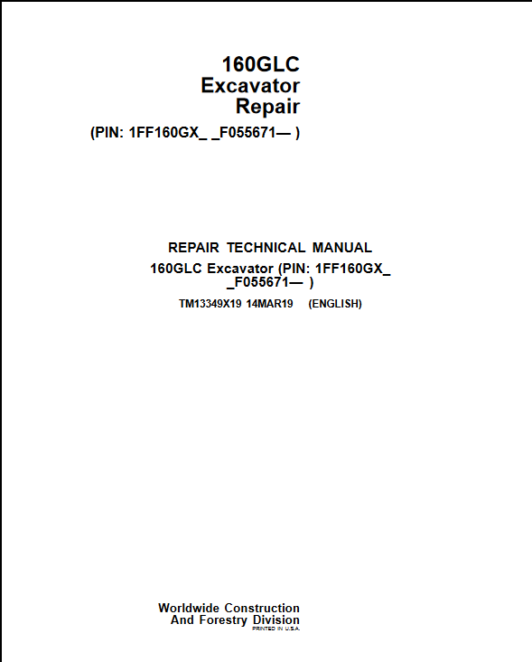 John Deere 160GLC Excavator Repair Technical Manual - Image 2