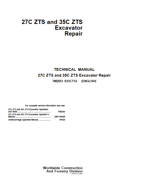 John Deere 27C ZTS and John Deere 35C ZTS Excavator Repair Technical Manual - Image 2