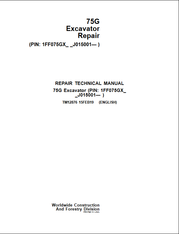 John Deere 75G Excavator Repair Technical Manual - Image 2