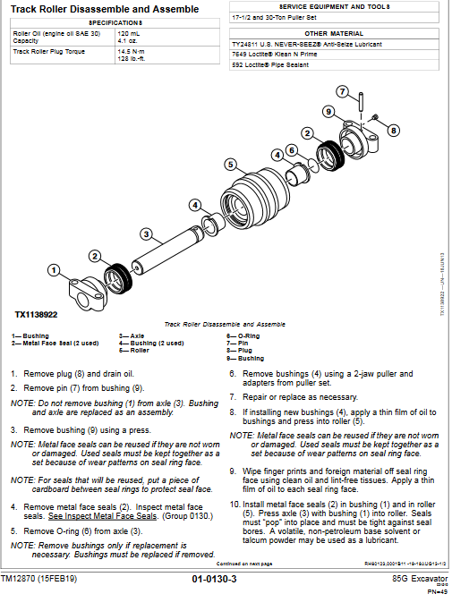 John Deere 85G Excavator Repair Technical Manual - Image 5