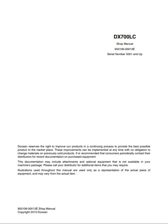 Doosan DX700LC Excavator Workshop Repair Manual - Image 2