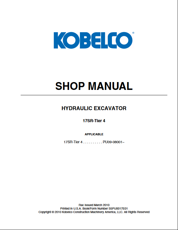 Kobelco 17SR Excavator Workshop Manual - Image 2