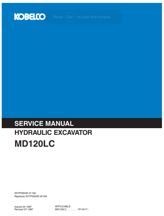 Kobelco MD120LC Excavator Service Repair Manual - Image 3