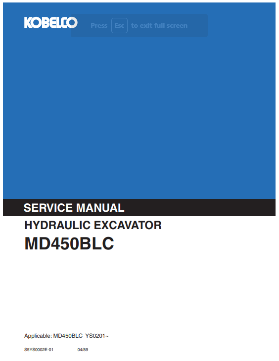 Kobelco MD450BLC Excavator Service Repair Manual - Image 2