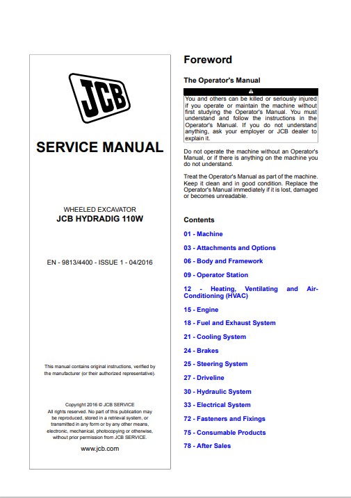 JCB Hydradig 110w Wheeled Excavator Service Repair Manual - Image 2