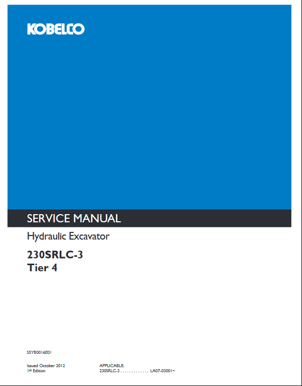 Kobelco 230SRLC-3 Excavator Service Repair Manual - Image 2