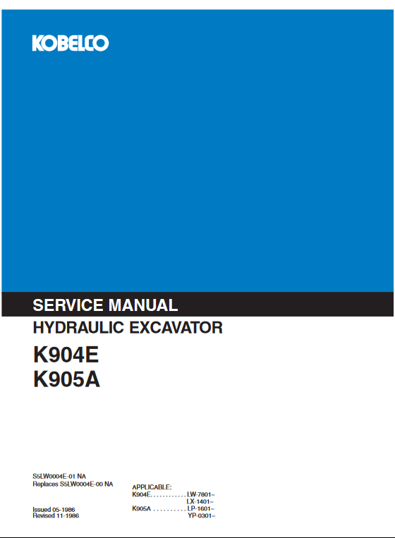 Kobelco K904E, Kobelco K905A Excavator Service Repair Manual - Image 2