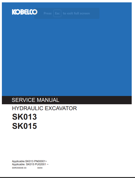 Kobelco SK013 , Kobelco SK015 Excavator Service Repair Manual - Image 2
