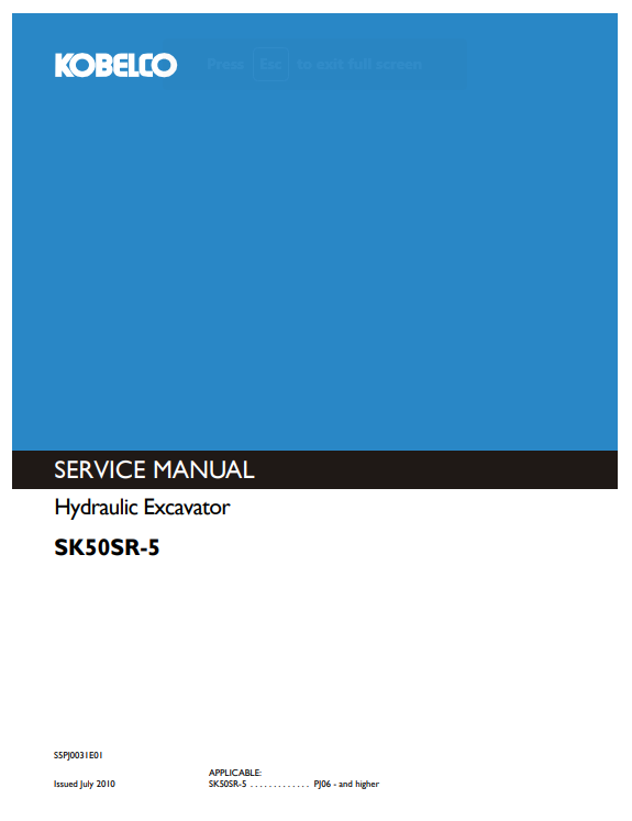 Kobelco SK50SR-5 Excavator Service Repair Manual - Image 3