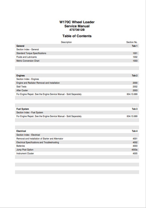 NEW HOLLAND W170C Wheel Loader Service Repair Manual - Image 2
