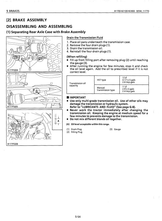 Kubota B1700, Kubota B2100, Kubota B2400 Tractors Brake Assembly Manuals - Image 3