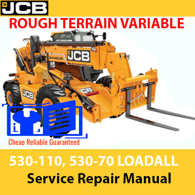 JCB 530-110 and 530-70 Telehandler service repair manual cover, featuring technical diagrams and maintenance instructions