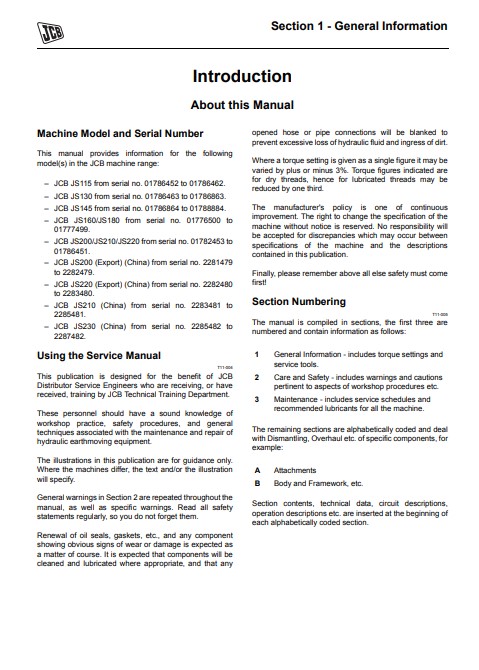 JCB JS Auto Range - Tracked Excavators (JCB Engine) Service Repair Manual - Image 6