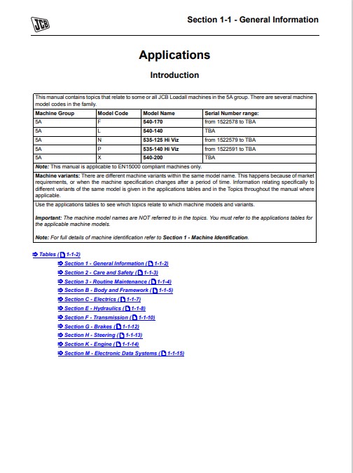JCB Loadall machines in the 5A group Service Repair Manual - Image 3