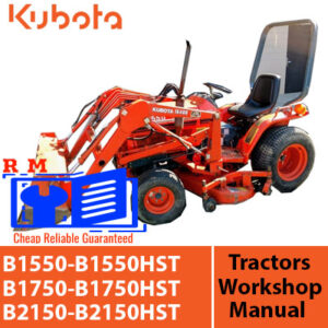 Workshop manual cover for Kubota B1550, B1750, and B2150 tractors, detailing maintenance and repair instructions