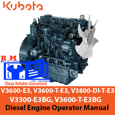 Workshop manual cover for Kubota V3600 and V3800 diesel engines, detailing maintenance and repair procedures