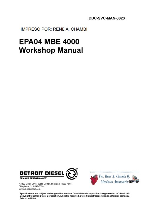 Mercedes MBE 4000 Diesel Engine Workshop Manual (EPA04) - Image 2