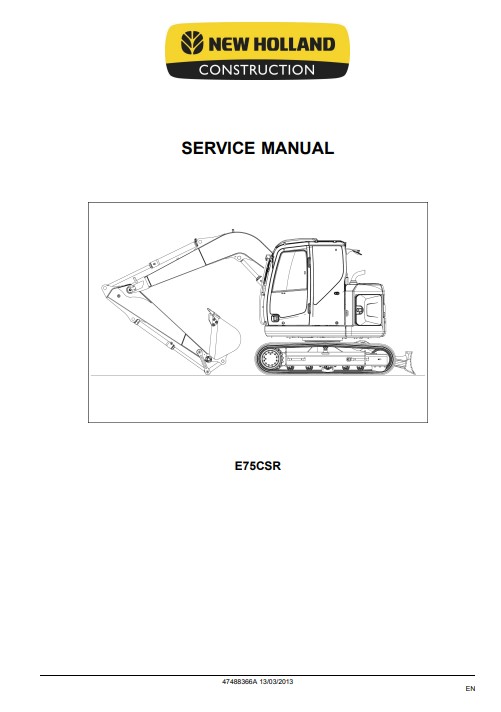 NEW HOLLAND E75CSR Midi Excavator Service Repair Manual - Image 3