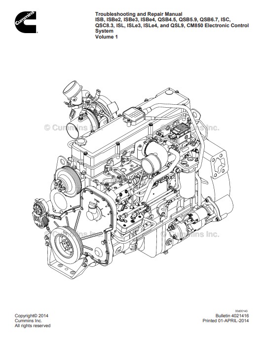 Cummins ISB, ISBe2, ISBe3, ISBe4, QSB4.5, QSB5.9, QSB6.7, ISC, QSC8.3, ISL, ISLe3, ISLe4, and QSL9, CM850 Engines Troubleshooting and Repair Manual - Image 3
