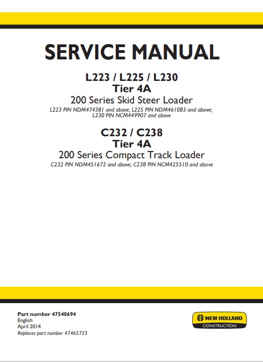 New Holland 200 Series Skid Steer Loader Service Repair Manual - Image 2