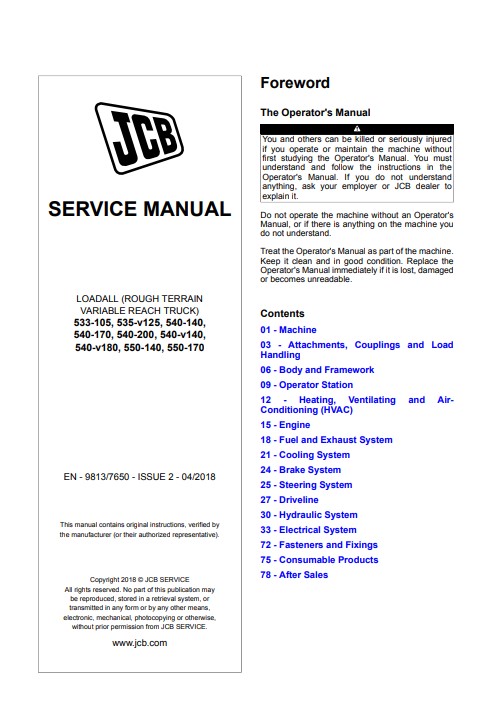 JCB 533-105, 535-v125, 540-140, 540-170, 540-200, 540-v140, 540-v180, 550-140, 550-170 Service Manual - Image 2